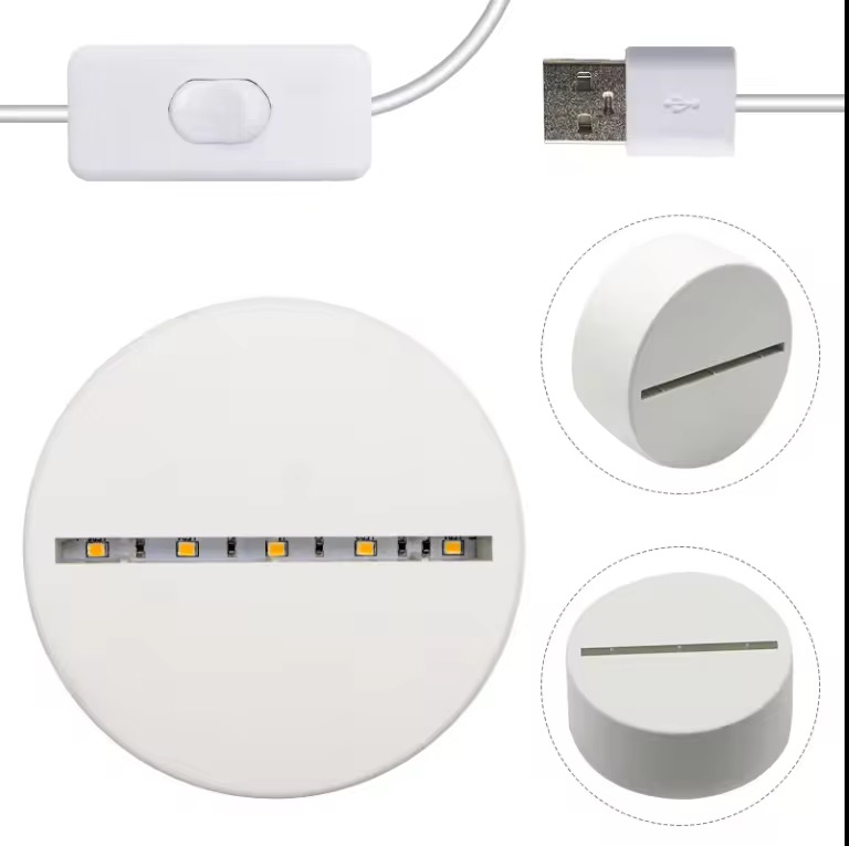 Close-up of the LED lamp base, USB plug and inline switch