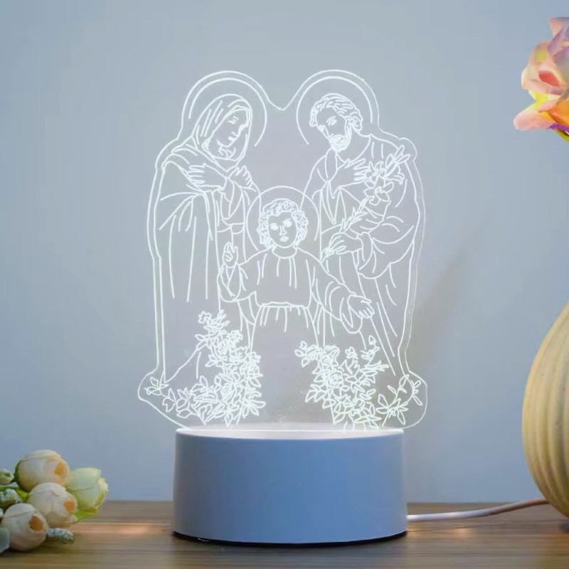 Glowing LED picture lamp featuring the Holy Family